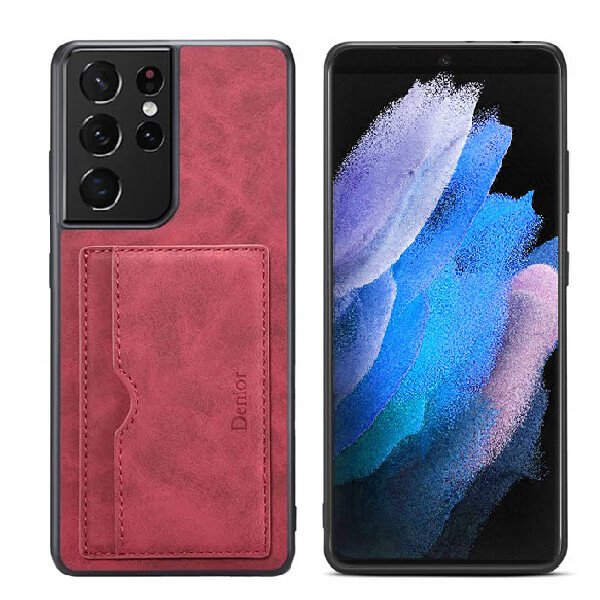 Denior For Samsung Galaxy S23 Ultra Leather Case with Elastic Wallet Card Holder Slot Pocket Cover - Red Denior For Samsung Galaxy S23 Ultra Leather Case with Elastic Wallet Card Holder Slot Pocket Cover - Red